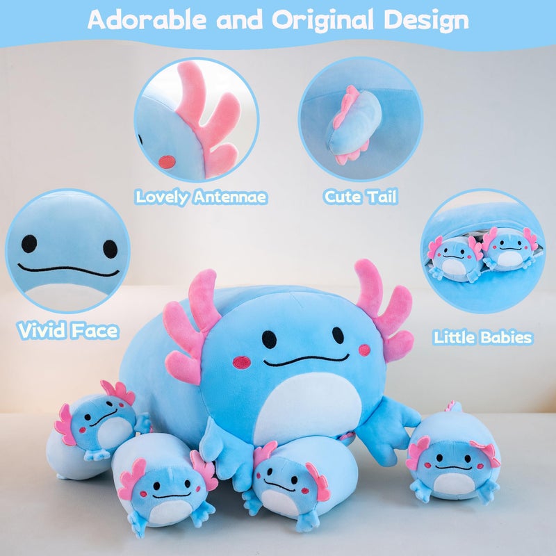 Gudisi Axolotl Plush  16"" Cute Axolotl Stuffed Animals Mommy With 4 Baby Plushies In Tummy Soft Jumbo Axolotl Plush Christmas And Birthday Gifts For Girls Boys - Image 3