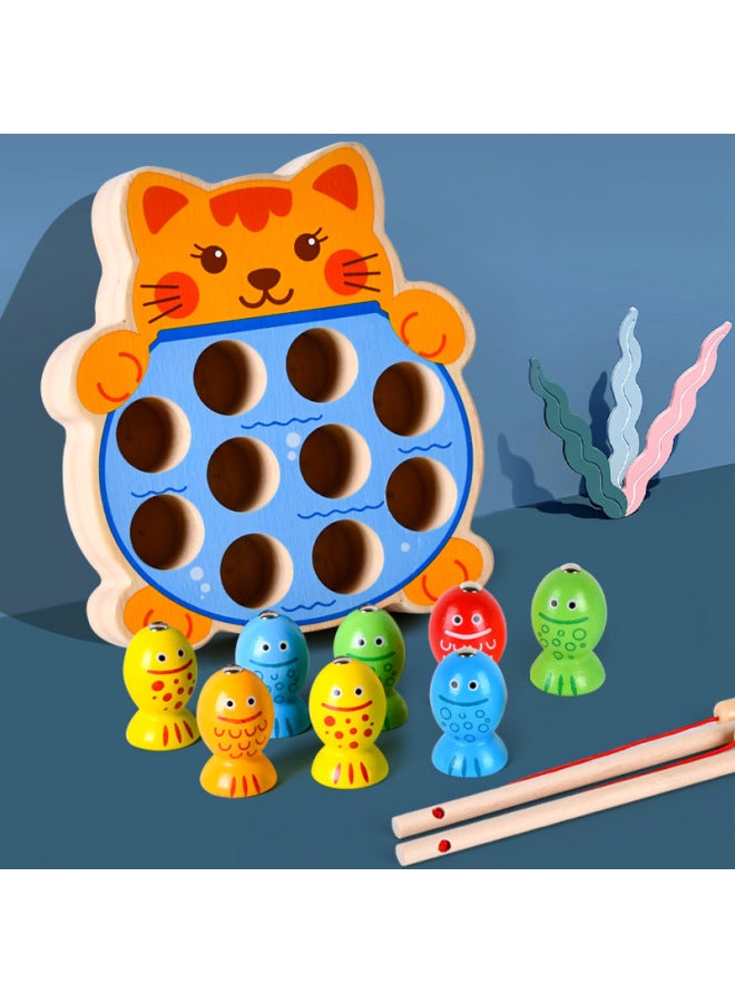 تعليم الطفولة المبكرة، صيد القطط، صنارة صيد مغناطيسية للأطفال الصغار، تطوير الذكاء، ألعاب خشبية للتدريب على سطح المكتب - اللون: صيد الديناصورات OYI - Image 4