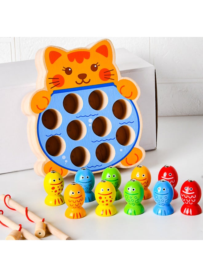 تعليم الطفولة المبكرة، صيد القطط، صنارة صيد مغناطيسية للأطفال الصغار، تطوير الذكاء، ألعاب خشبية للتدريب على سطح المكتب - اللون: صيد الديناصورات OYI - Image 3