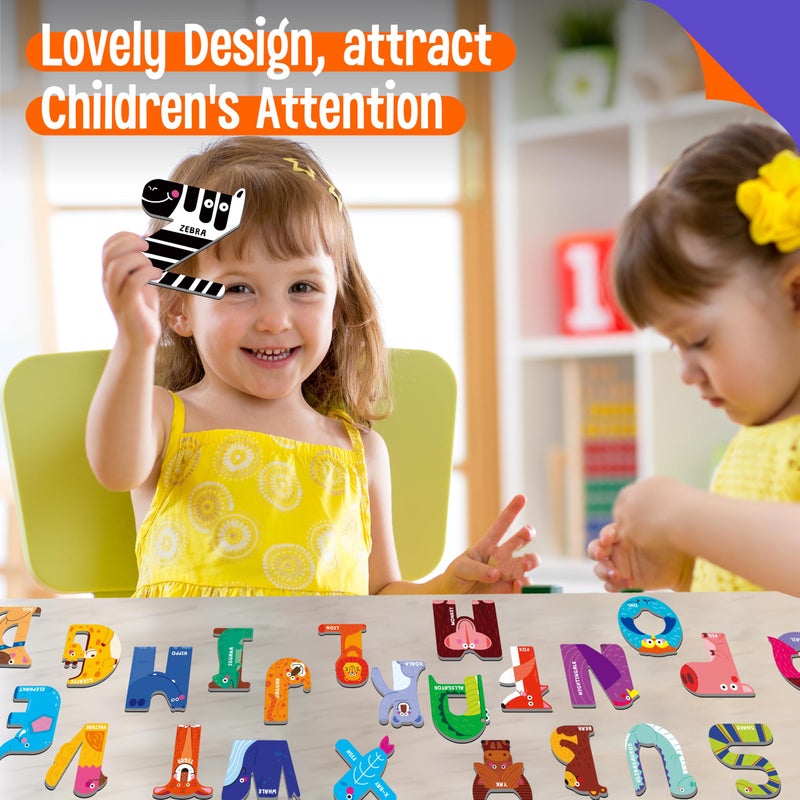 SpriteGru Magnetic Uppercase Letters, 26 Pieces Letter Magnets Educational Learning Tool Alphabet and Animal Recognition for Kids Toddlers 3 4 5 Years Old - Image 4