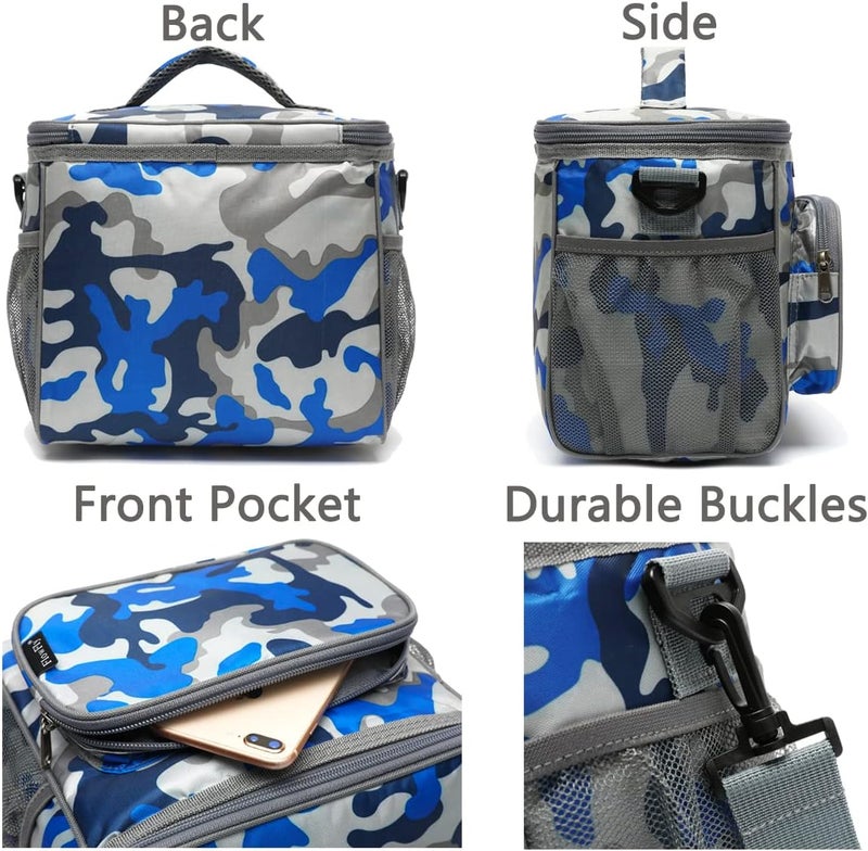 FlowFly Insulated Reusable Lunch Bag Adult Large Lunch Box for Women and Men with Adjustable Shoulder Strap,Front Zipper Pocket and Dual Large Mesh Side Pockets,BlueCamo - Image 5