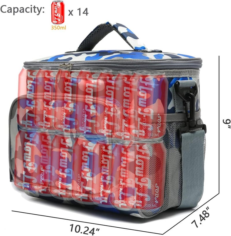 FlowFly Insulated Reusable Lunch Bag Adult Large Lunch Box for Women and Men with Adjustable Shoulder Strap,Front Zipper Pocket and Dual Large Mesh Side Pockets,BlueCamo - Image 4