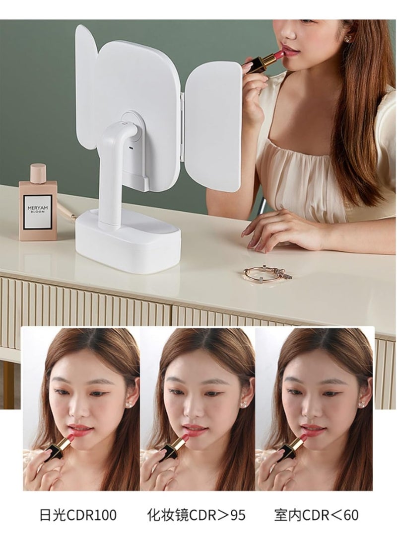 إلترازون Tri-Fold Makeup Mirror with LED Lights – Adjustable Touch Screen Vanity Mirror with 1X/2X/3X Magnification, 180° Rotation, Dual Power Options & Foldable Design for Dressing Table or Travel - Image 4