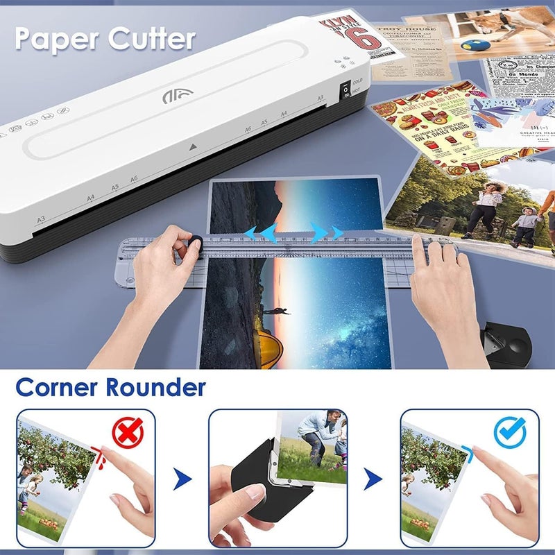 4 In 1 Laminator Machine, A4, 40 Laminating Sheets, Hot Cold, Paper Trimmer, Corner Rounder, 23cm Width, 340mm/min Speed, White, BADMS0005 - Image 4