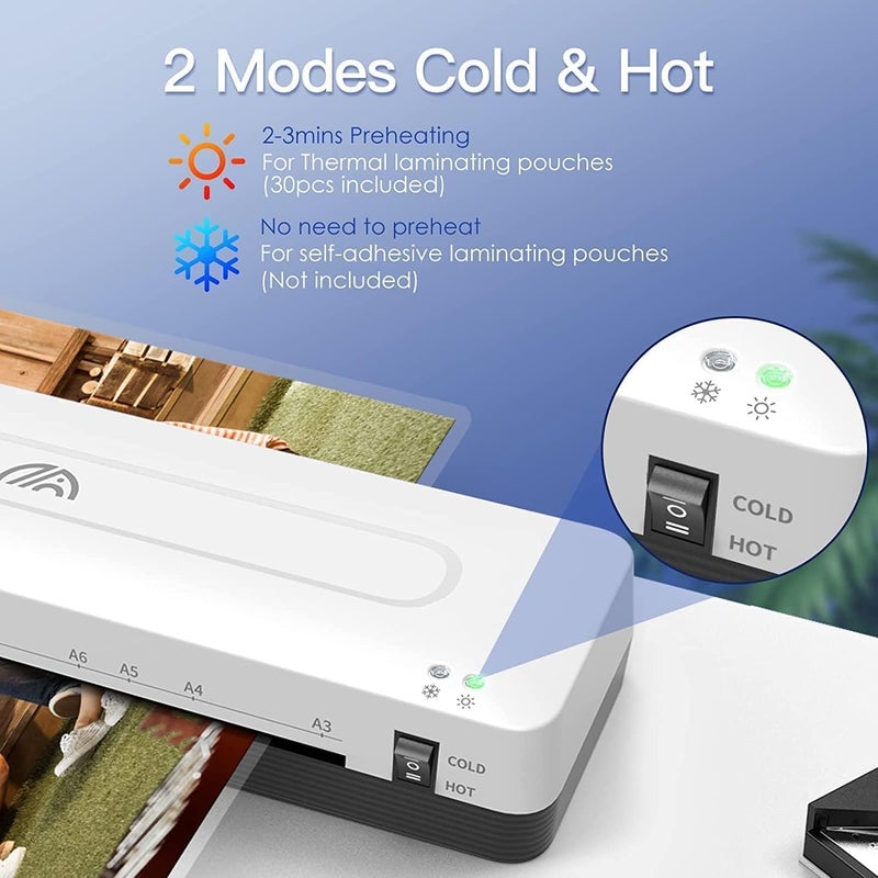 4 In 1 Laminator Machine, A4, 40 Laminating Sheets, Hot Cold, Paper Trimmer, Corner Rounder, 23cm Width, 340mm/min Speed, White, BADMS0005 - Image 3