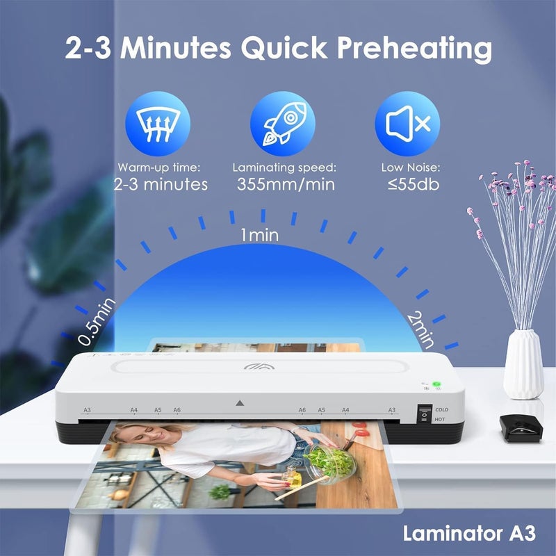 4 In 1 Laminator Machine, A4, 40 Laminating Sheets, Hot Cold, Paper Trimmer, Corner Rounder, 23cm Width, 340mm/min Speed, White, BADMS0005 - Image 2