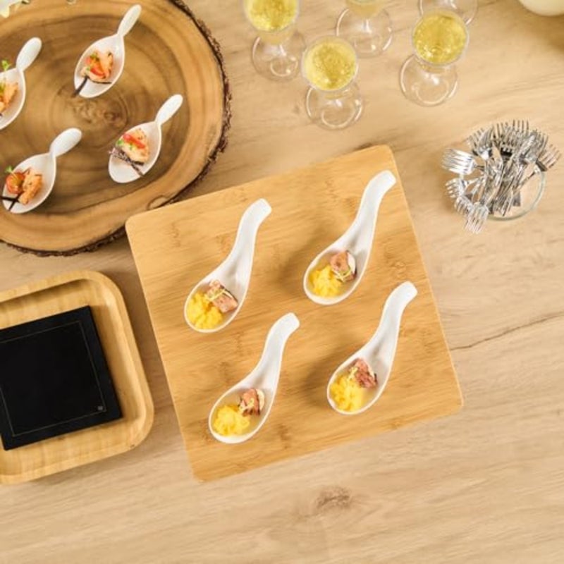 Porcelain soup spoons for tasting applications, white, chip-resistant and dishwasher-safe, 5.1-inch wave-edge design ideal for desserts, samples, or snacks - Image 5