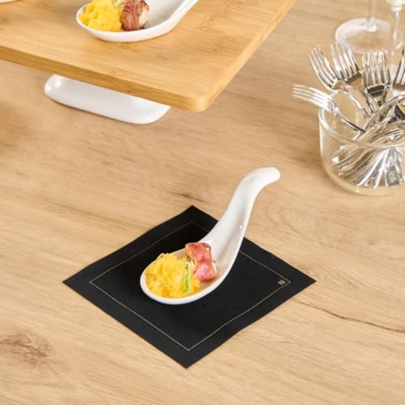 Porcelain soup spoons for tasting applications, white, chip-resistant and dishwasher-safe, 5.1-inch wave-edge design ideal for desserts, samples, or snacks - Image 2