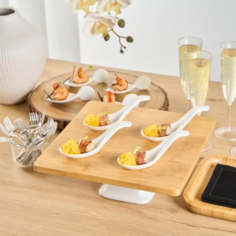 Porcelain soup spoons for tasting applications, white, chip-resistant and dishwasher-safe, 5.1-inch wave-edge design ideal for desserts, samples, or snacks - Image 4