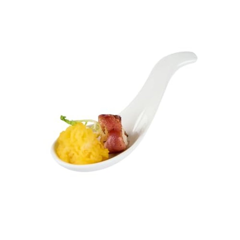 Porcelain soup spoons for tasting applications, white, chip-resistant and dishwasher-safe, 5.1-inch wave-edge design ideal for desserts, samples, or snacks - Image 3