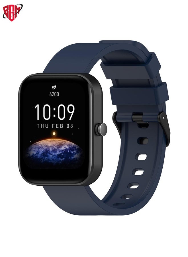 BGM Watch Band Strap For Amazfit Bip 3 20mm Step Silicone Strap Stainless Steel Black Buckle(Midnight Blue)  - Image 1