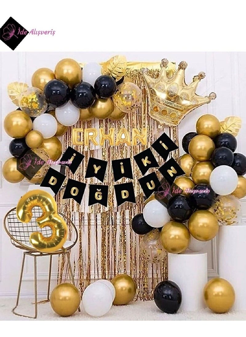 Store 5 Letter Name and 3 Years Old, King Crown Balloon Chain Birthday Set Happy Birthday Luxury Set  - Image 2