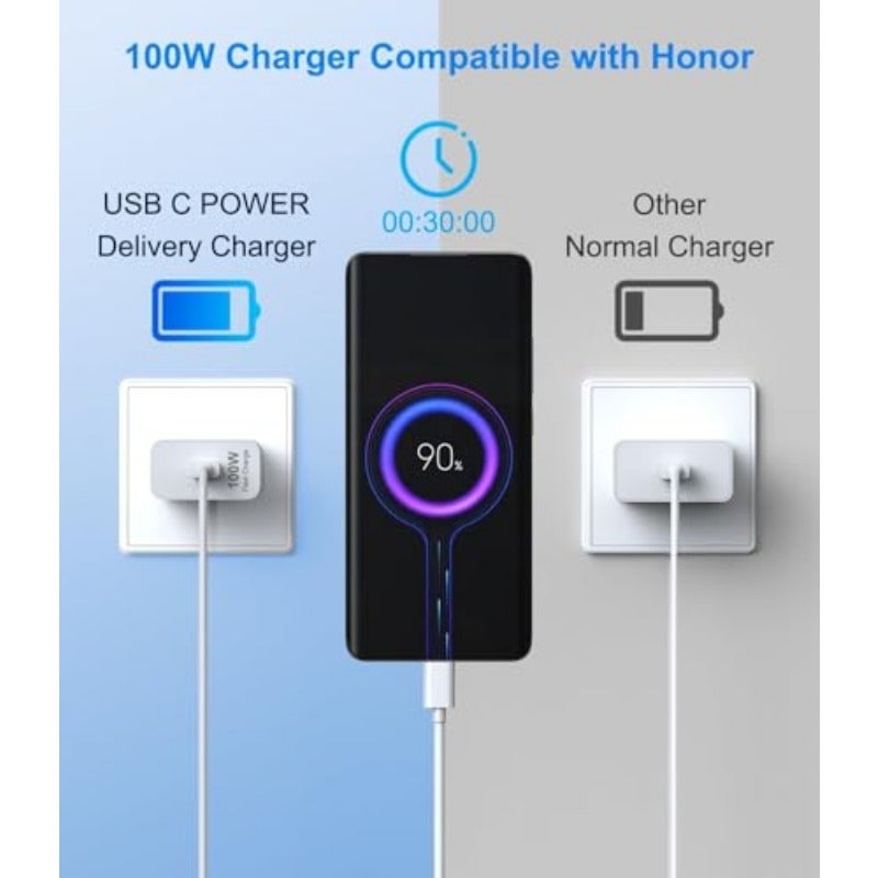 شاحن سريع 100 واط USB سوبر تشارج متوافق مع شاحن Honor السريع - رمز توصيل بمنفذ USB-A إلى Type-C - كابل شحن 6A بطول 1 متر - Image 4