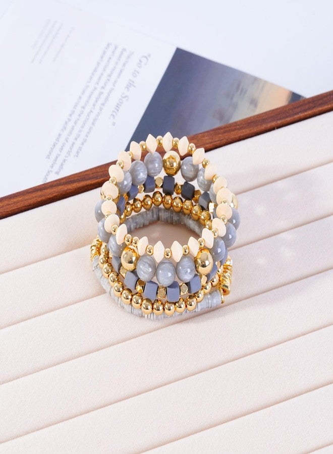 Aigrnc Boho Beaded Stretch Bracelets For Women Girls Stackable Crystal Gold Beaded Bracelets Set Trendy Handmade Friendship Braeclet Jewelry Gifts - Image 2