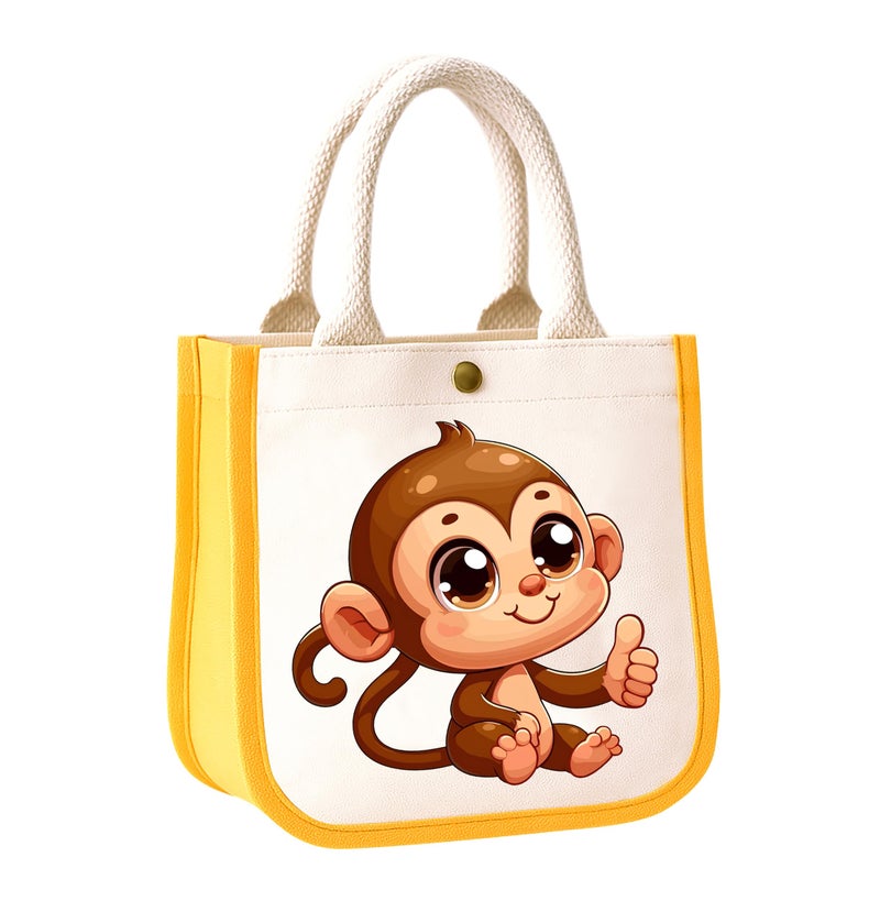 HOBBY INDIA Kids Tote Bag For Girls Boys I Cute Stylish Cartoon Cotton Casual Handbag I Perfect For Lunch Box Bag Picnic Tusion School (Monkey) - Image 4