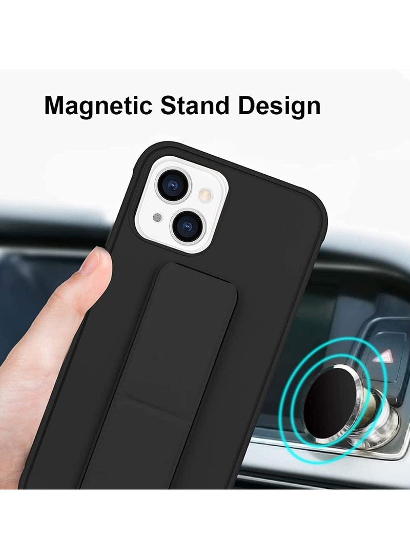 Case Cover For iPhone 14 Plus Finger Grip Phone holder Case Car Magnetic Multi-function 3 in 1 Shockproof Back Cover Protective Case For 14+ Black - Image 5