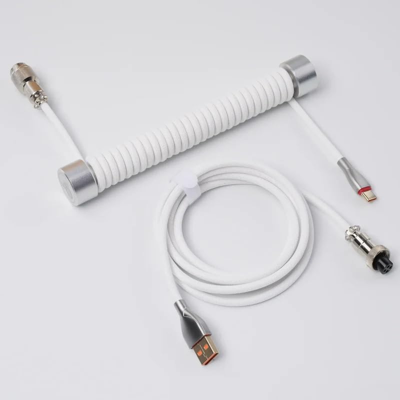 Gravastar كابل USB متعرج من غرافا ستار، مناسب لوحات المفاتيح الميكانيكية - أبيض - Image 1