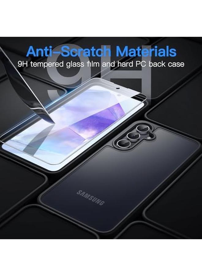جي تيك جراب غير لامع 3 في 1 لهاتف Samsung Galaxy A55 5G مع قطعتين من واقي الشاشة الزجاجي المقوى الشفاف المقاوم للصدمات مع حماية الكاميرا باللون الأسود - Image 4
