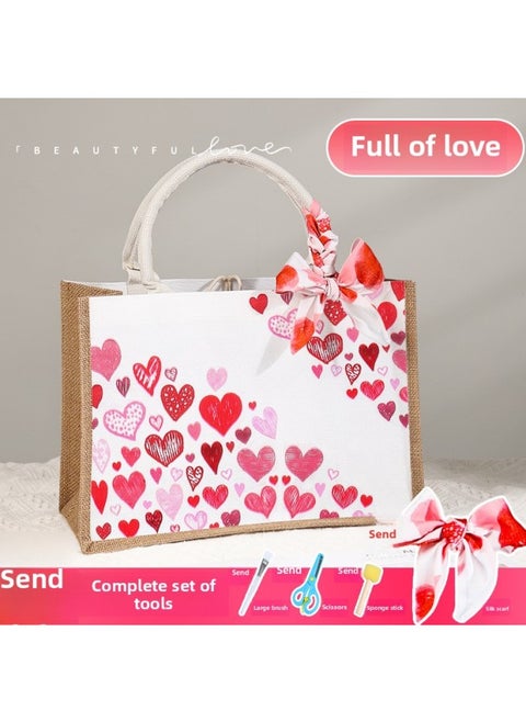 Butterfly Ancient Bart Material Bag Diy Mother's Day Canvas Bag Children's Handmade Creative Linen Bag Group Building Activity Gift-Color:Vertical Style [full Of Love] Comes With A Full Set Of Tools + Detailed Tutorials