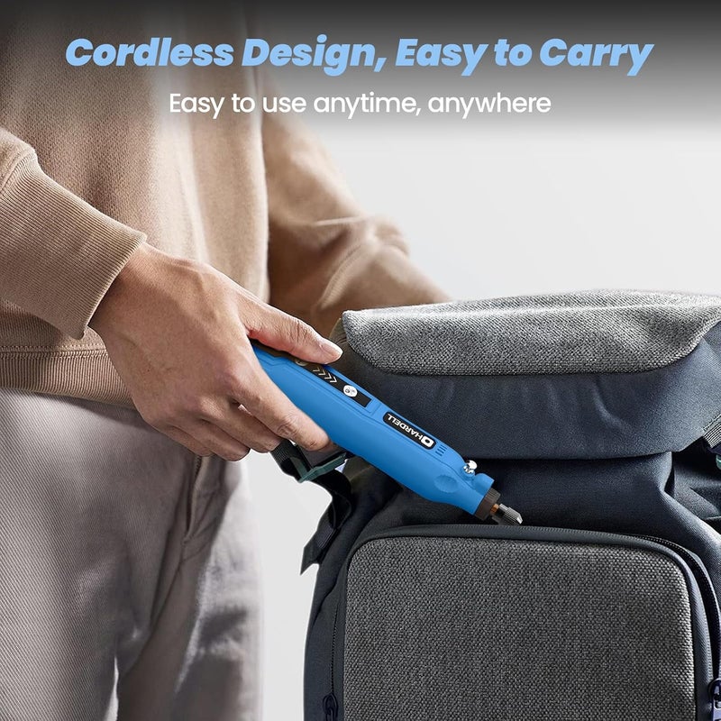 HARDELL Mini Cordless Rotary Tool Kit, 5-Speed and USB Charging with 69 Accessories, Multi-Purpose 3.7V Power Rotary Tool for Sanding, Polishing, Drilling, Etching, Engraving, DIY Crafts (blue) - Image 5