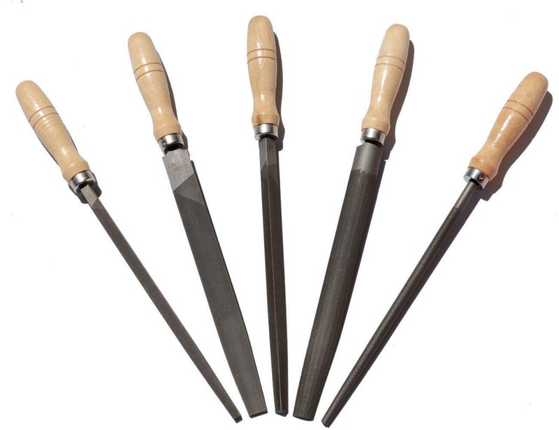 DIY Crafts DIY Crafts 5 Pcs High Carbon Steel File Set with Wooden Handles Rasp File for Wood Metal Plastic 5 Pieces Steel File Medium  - Image 1