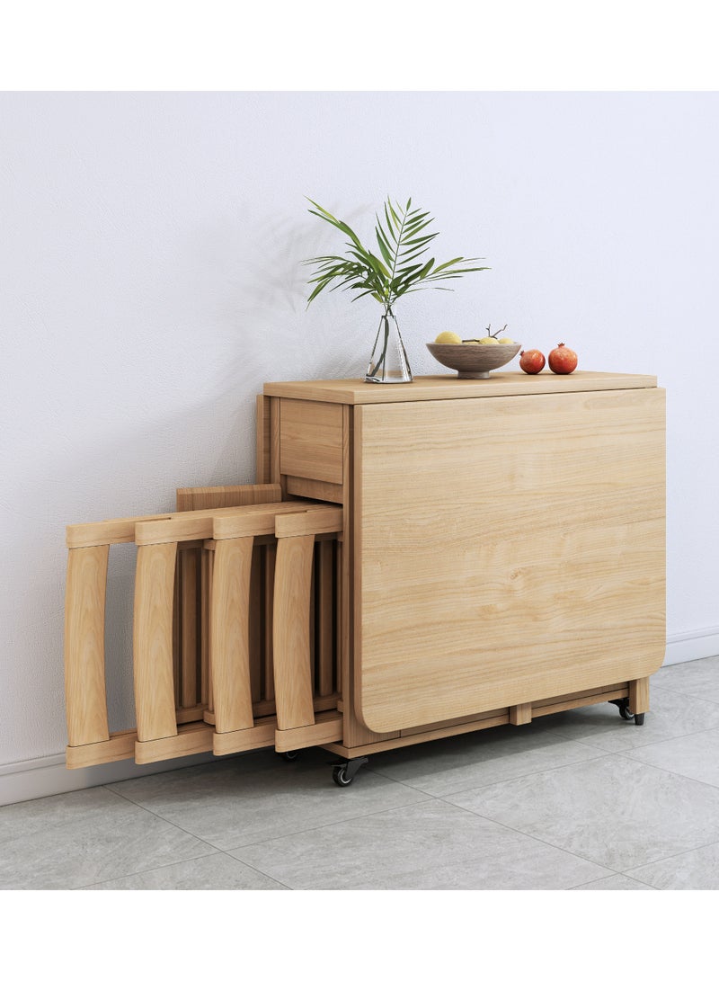 إيليفا هوم طقم طاولة طعام قابلة للطي مع 4 كراسي ودرج تخزين واحد، موفر للمساحة للاستخدام في غرفة المعيشة والمطبخ، خشب - Image 1