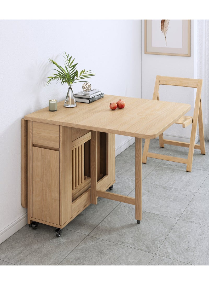 Eleva Home Foldable Dining Table Set with 4 chairs, 1 Storage Drawer, Space Saving for Home Living Room and Kitchen, wood - Image 3