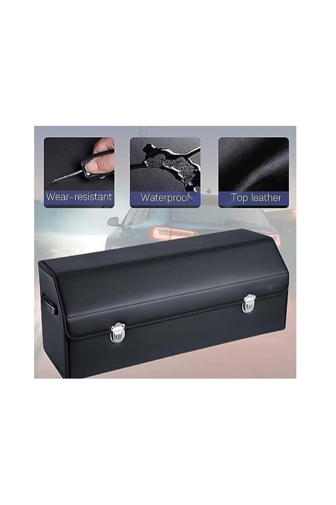 Car Trunk Storage Organizer Box Back Seat storage Leather box with lid Foldable Large car boot storage rear trunk box fits for all Cars Car Boot Storage Organizer Box(LARGE (75*31*30 cm)) - Image 1