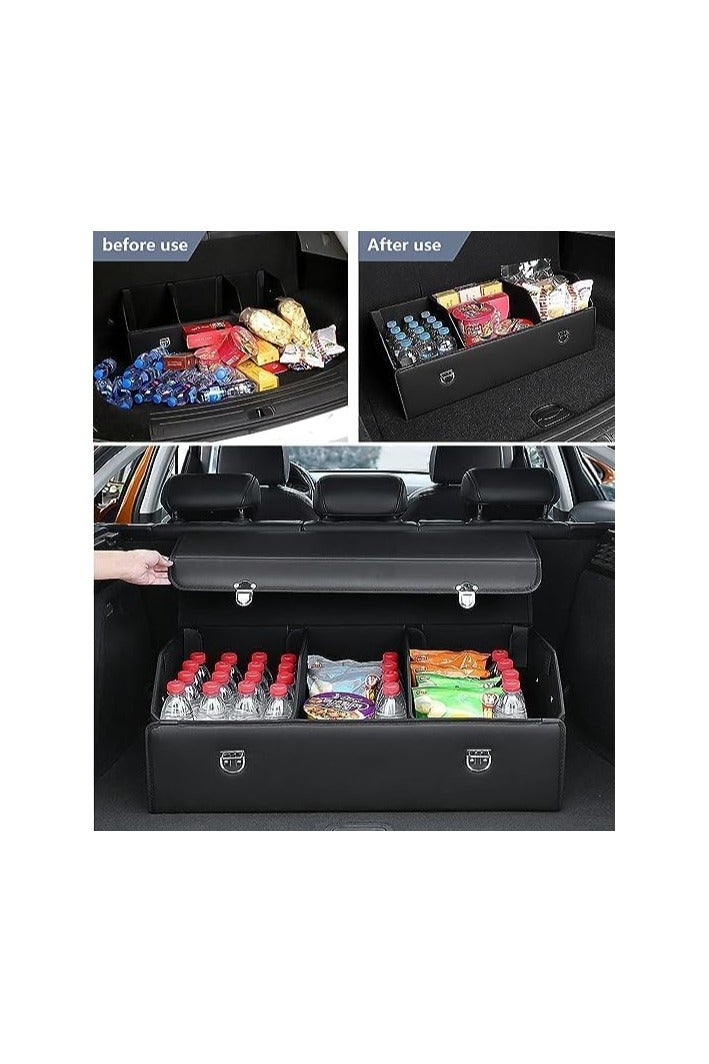 Car Trunk Storage Organizer Box Back Seat storage Leather box with lid Foldable Large car boot storage rear trunk box fits for all Cars Car Boot Storage Organizer Box(LARGE (75*31*30 cm)) - Image 3