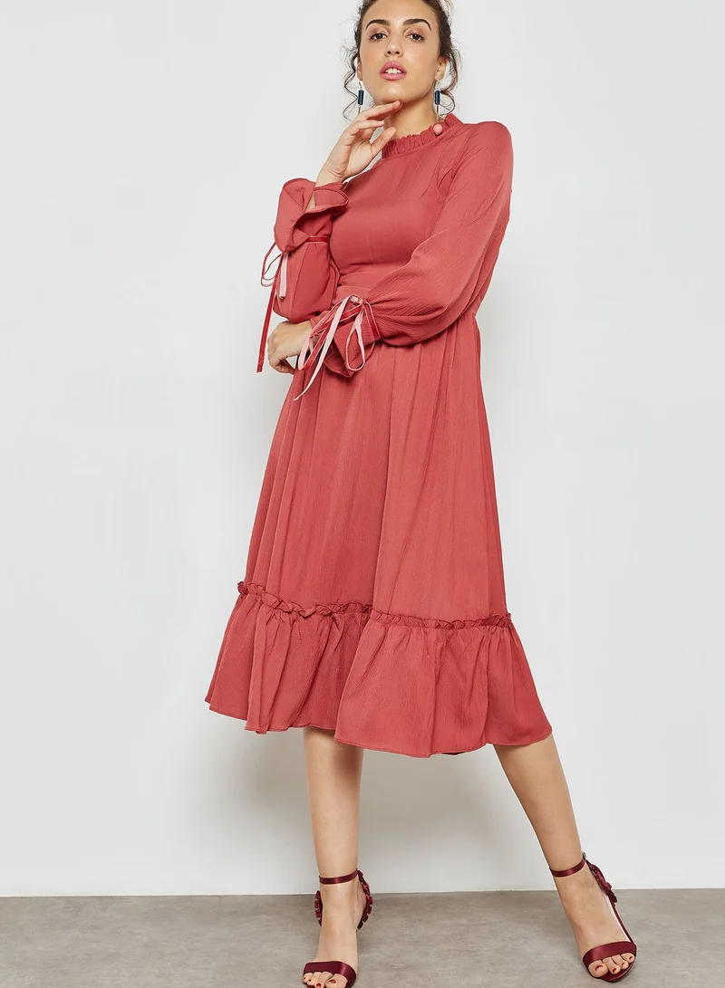 ELLA Ruffle Detail Tie Cuffed Mini Dress
