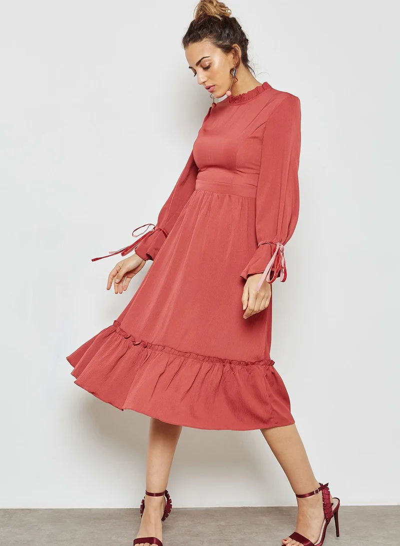 ELLA Ruffle Detail Tie Cuffed Mini Dress