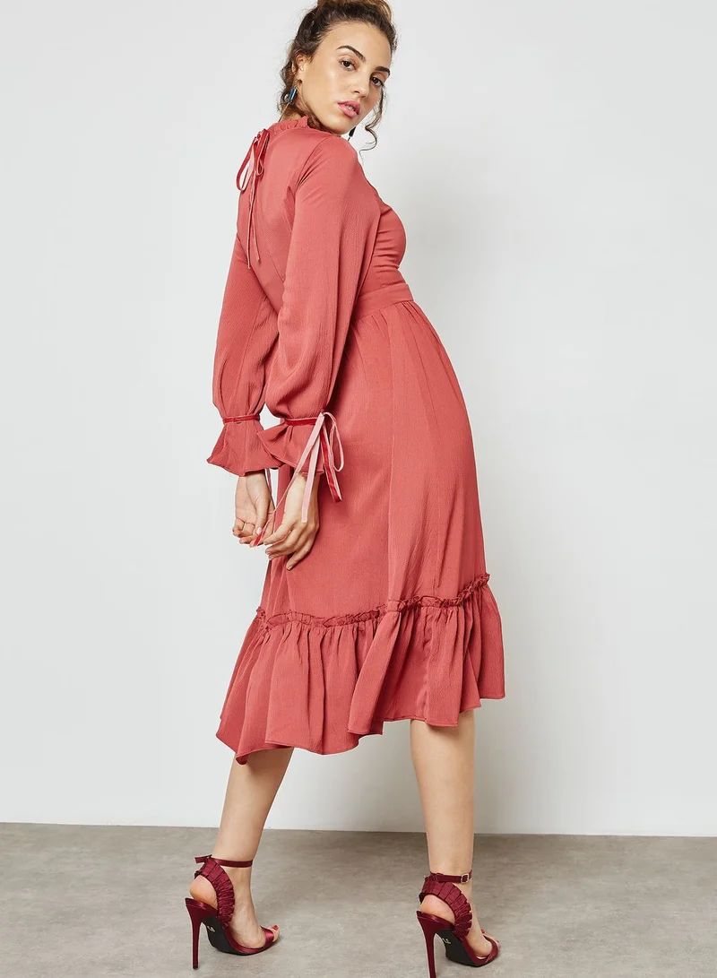 ELLA Ruffle Detail Tie Cuffed Mini Dress