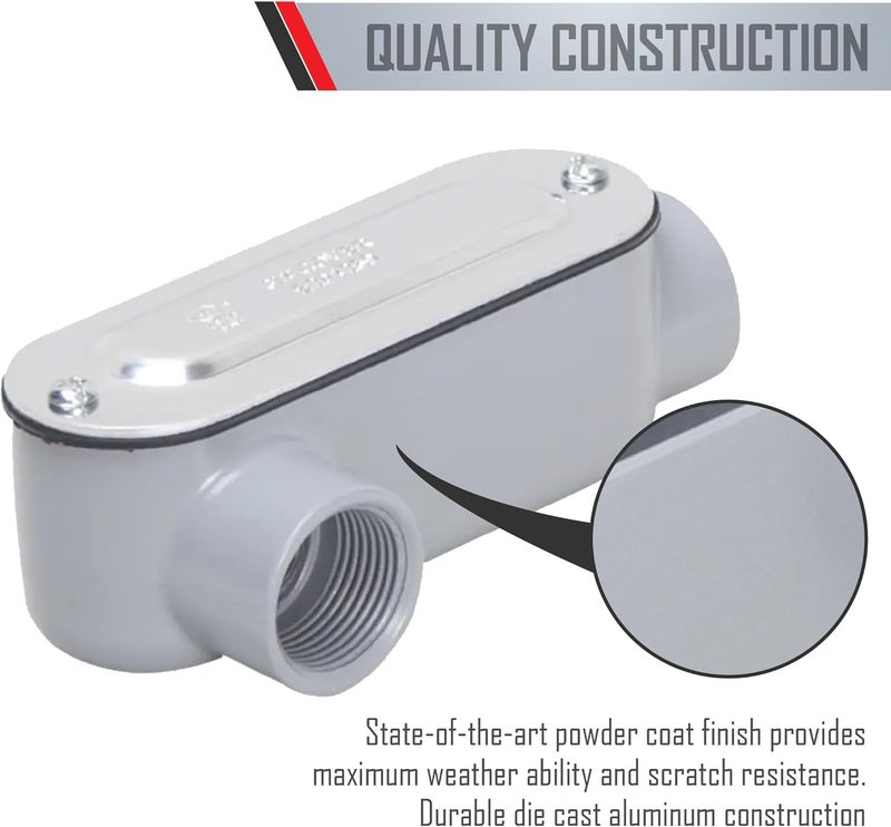 TayMac RLR075 Threaded LR Type Conduit Body, Die Cast Aluminum, Stamped Steel Cover, 3/4-Inch, Gray - Image 5