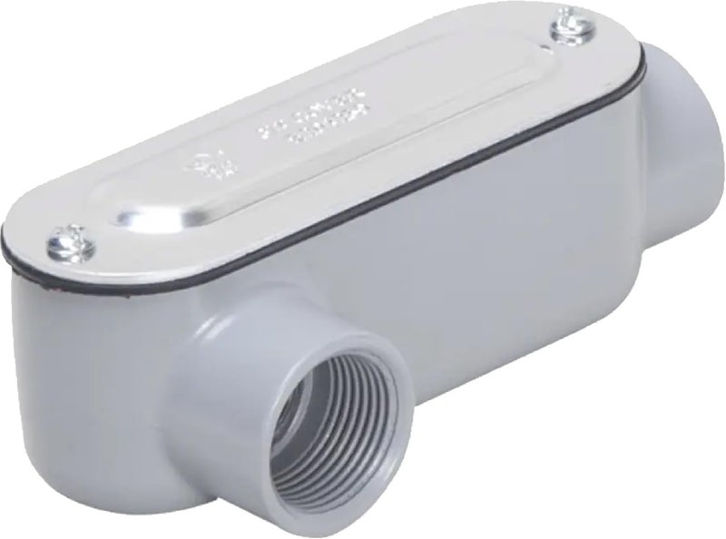 TayMac RLR075 Threaded LR Type Conduit Body, Die Cast Aluminum, Stamped Steel Cover, 3/4-Inch, Gray - Image 1
