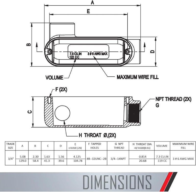 TayMac RLR075 Threaded LR Type Conduit Body, Die Cast Aluminum, Stamped Steel Cover, 3/4-Inch, Gray - Image 3