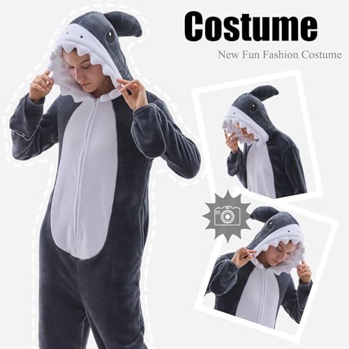 JUOLOET Unisex Adult Onesie Pajamas Shark Animal One Piece Snug Fit Halloween Costume Sleepwear Homewear （Grey Shark,Small） - Image 3