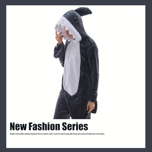 JUOLOET Unisex Adult Onesie Pajamas Shark Animal One Piece Snug Fit Halloween Costume Sleepwear Homewear （Grey Shark,Small） - Image 4