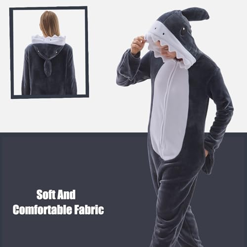 JUOLOET Unisex Adult Onesie Pajamas Shark Animal One Piece Snug Fit Halloween Costume Sleepwear Homewear （Grey Shark,Small） - Image 2
