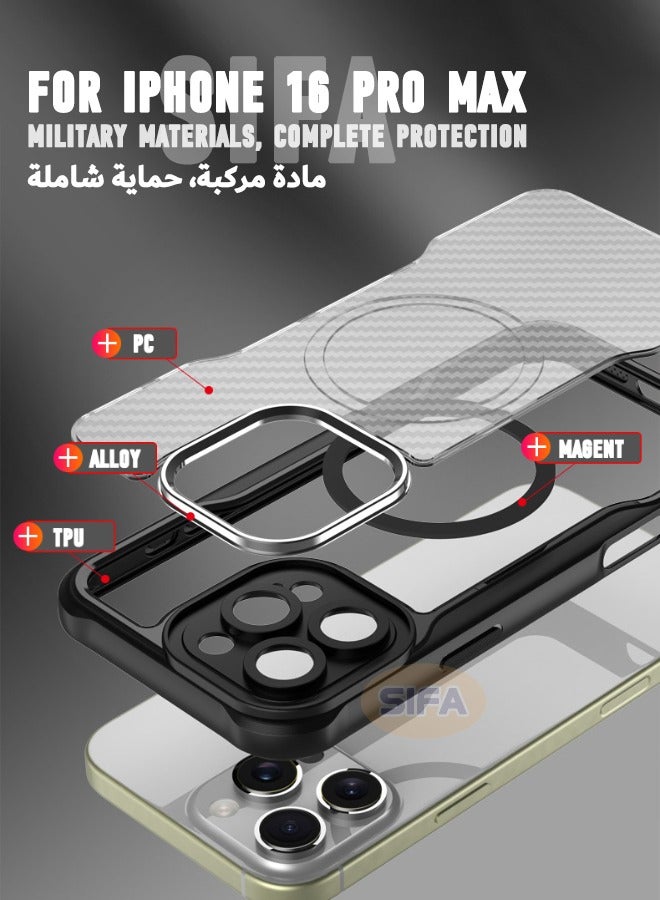 iPhone 16 Pro Max Case, Magnetic [Compatible with Magsafe] Mixed Material Case Cover, Military Grade Anti-Drop Shockproof Cover, Slim Anti Fall Carbon Fiber Frosted Case for iPhone 16 Pro Max, Black - Image 2