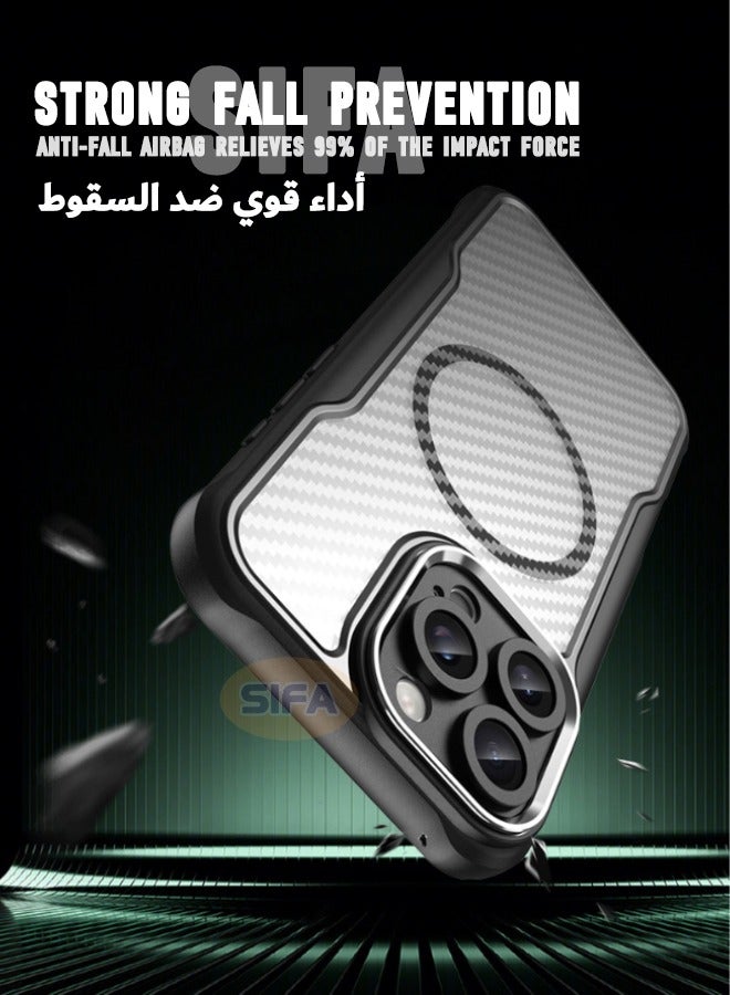 iPhone 16 Pro Max Case, Magnetic [Compatible with Magsafe] Mixed Material Case Cover, Military Grade Anti-Drop Shockproof Cover, Slim Anti Fall Carbon Fiber Frosted Case for iPhone 16 Pro Max, Black - Image 3