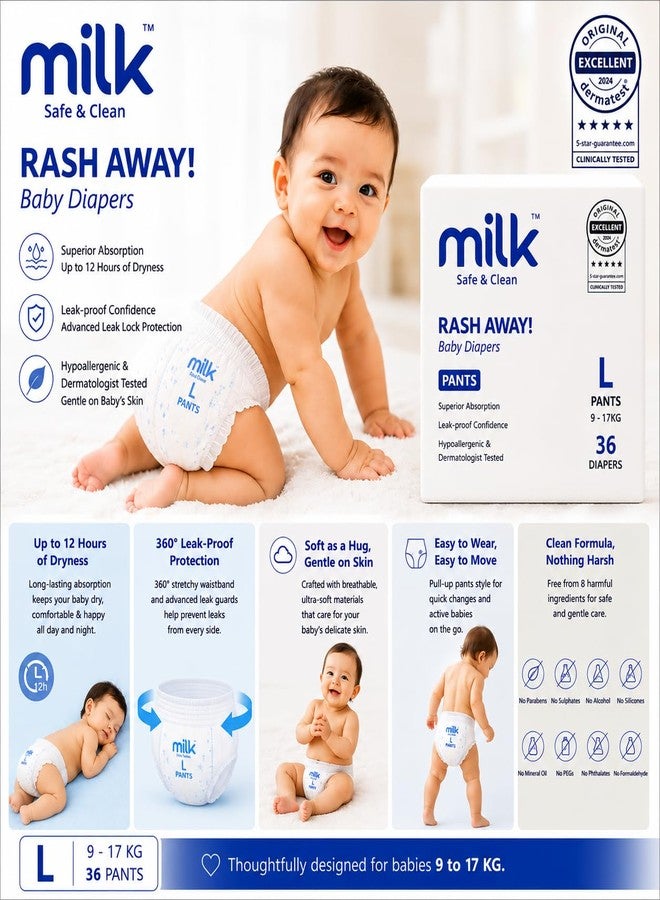 Milk Diaper Milk Baby Diapers Flexi Tape Size L (9-17 kg), 36 Count - Soft, Leak-Proof, Comfortable Fit for Babies, - Image 2