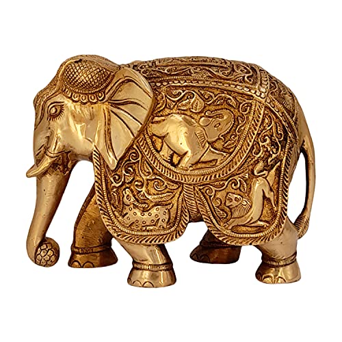 Kartique Brass Engraved Elephant Fengsui Vastu Hathi for Good Luck Success Prosperity Home Decor (3.2 Kg) - Image 1