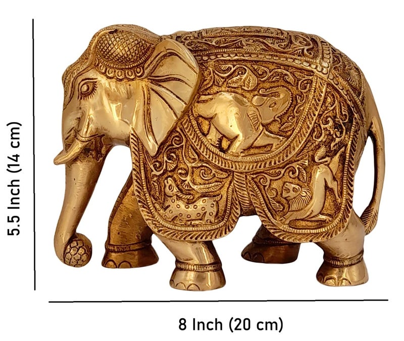 Kartique Brass Engraved Elephant Fengsui Vastu Hathi for Good Luck Success Prosperity Home Decor (3.2 Kg) - Image 2