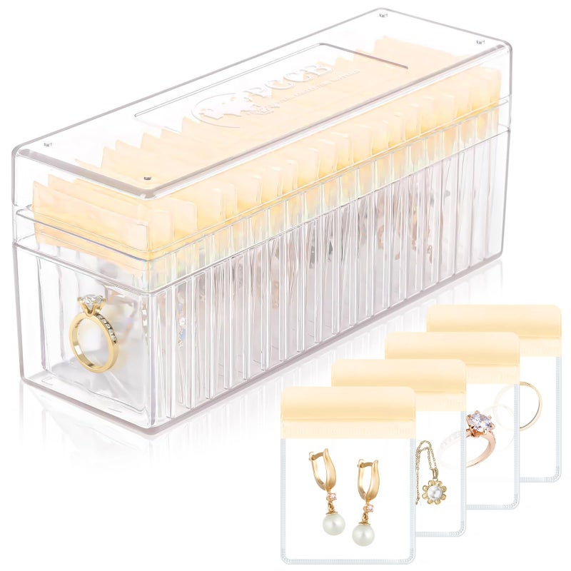 HOMEHIVE Acrylic Jewelry Box Organizer Clear Jewelry Organizer Holder with 20 Portable Anti Tarnish Jewelry bags Travel Jewelry Case for EarringsRingsNecklaces for Women Girls Yellow