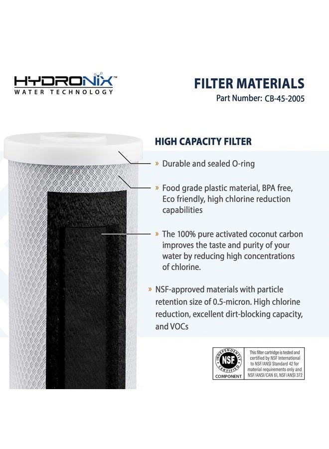 Hydronix CB-45-2005 NSF Carbon Block Water Filter Cartridge 4.5'' OD X 20'' Length, 5 Micron for Home - Image 2