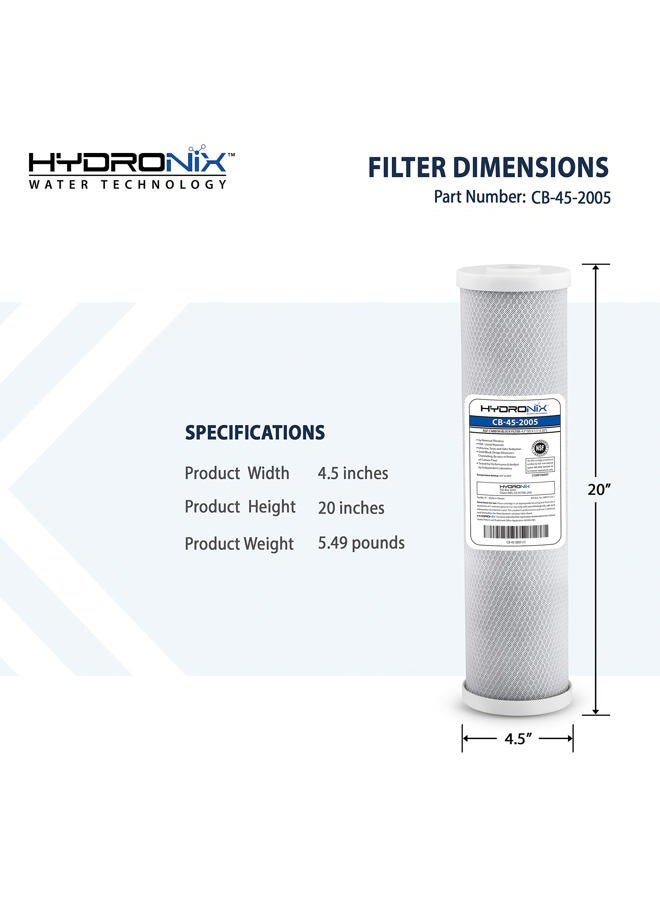 Hydronix CB-45-2005 NSF Carbon Block Water Filter Cartridge 4.5'' OD X 20'' Length, 5 Micron for Home - Image 5