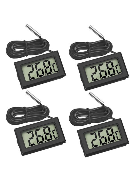 NTECH 4Pcs Digital LCD Thermometer Temperature Monitor with External Probe for Fridge Freezer Refrigerator Aquarium (4x Black)