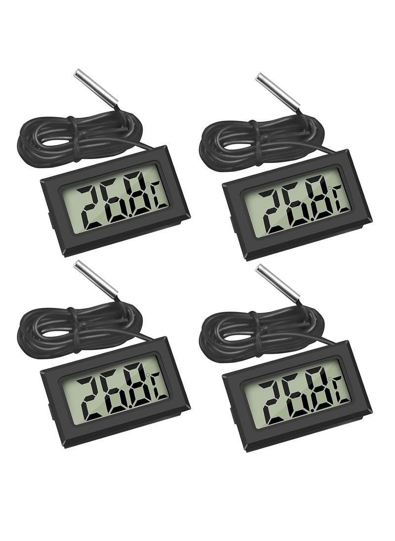 Ntech NTECH 4Pcs Digital LCD Thermometer Temperature Monitor with External Probe for Fridge Freezer Refrigerator Aquarium (4x Black)  - Image 1