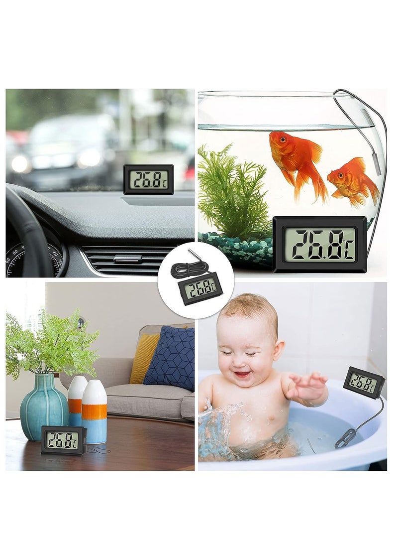 NTECH 4Pcs Digital LCD Thermometer Temperature Monitor with External Probe for Fridge Freezer Refrigerator Aquarium (4x Black)