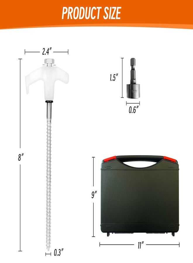 KriToy 12 Pack Tent Stakes Heavy Duty - 8" Ground Anchors Screw in - Camping Stakes with Grow in The Dark Heads - Metal Threaded Tent Spikes with Hex Head Driver and Storage Box - Image 3